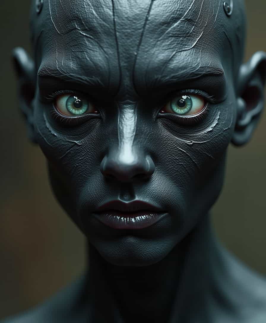 underworld king, small white eyeballs, hyper realistic, ultra detailed, translucent oiled skin, black skin