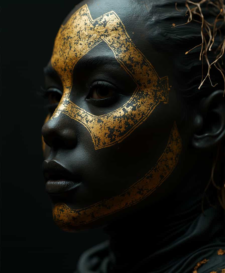 a fantasy image. like 100 masks of different emotions. simple masks, black and golden
midjourneyv6.1, Light Painting, detail background, perfect face, detailed face, dark futuristic, dark, chiaroscuro, low-key