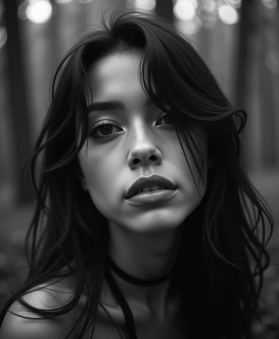 Intense Gaze A Monochromatic Portrait of Mystery and Elegance
