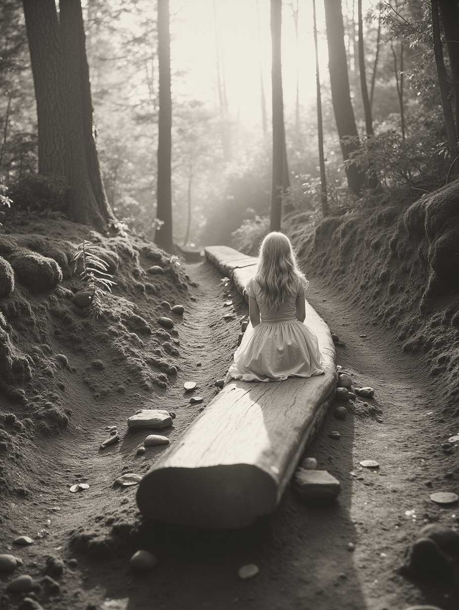 a girl with sexy pose,Crimped hair,Gray,angle from above,Aokigahara Forest Japan,detailed masterpiece most beautiful artwork in the world Ultrarealistic,Ilford HP5+ 400,Lens Flare,