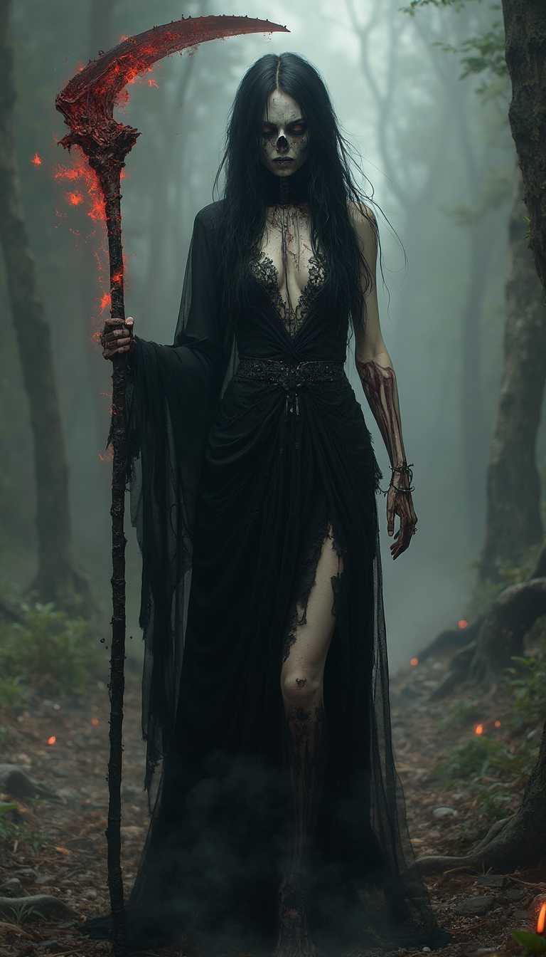 Grim Reaper in a Misty Forest