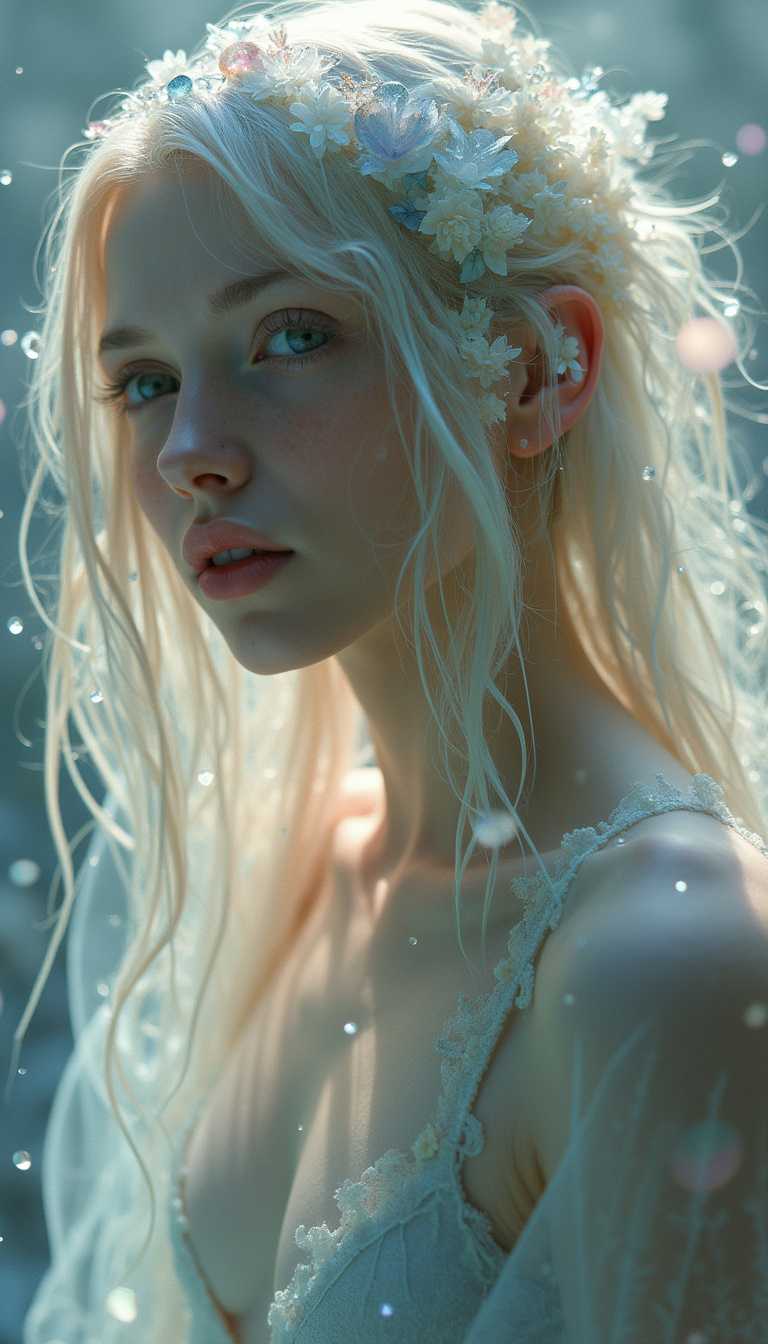 photo of TWbabeXL01, Abstract style hauntingly ethereal portrait of a mysterious figure draped in translucent fabric, crystals adorning their hair, amidst a dreamlike swirl of pastel hues and soft light, evoking a sense of calm serenity and elusive beauty, high detail, award winning masterpiece with incredible details . Non-representational, colors and shapes, expression of feelings, imaginative, highly detailed