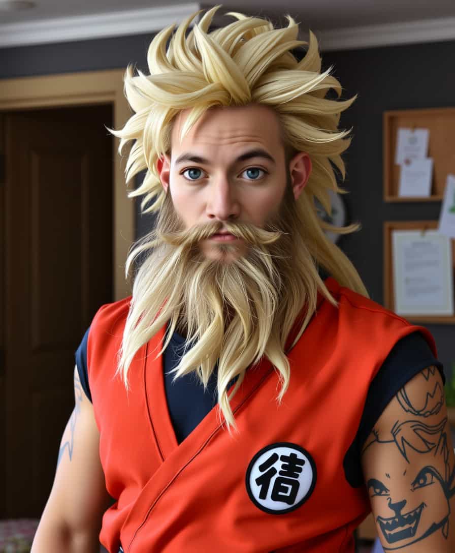 a photo of ivandos as goku, from dragon ball z,  long beard.