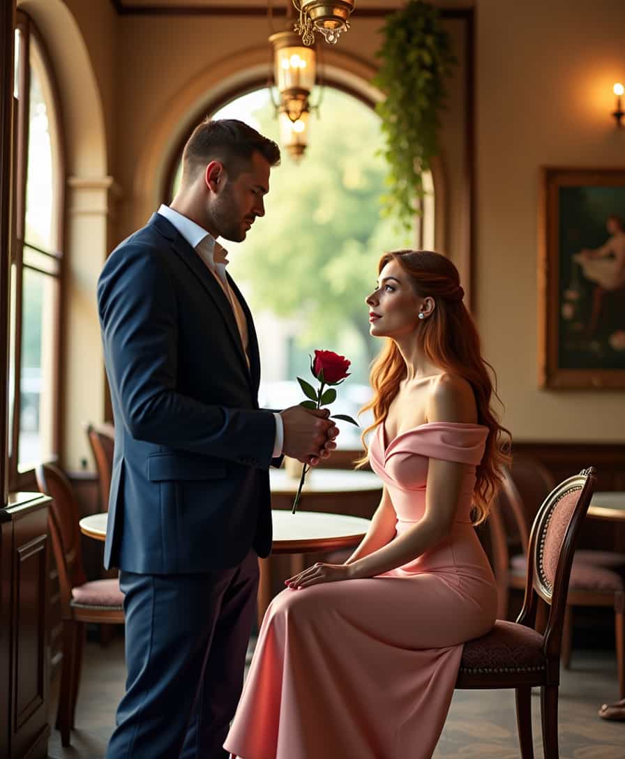 Romantic Proposal in an Elegant Restaurant Setting