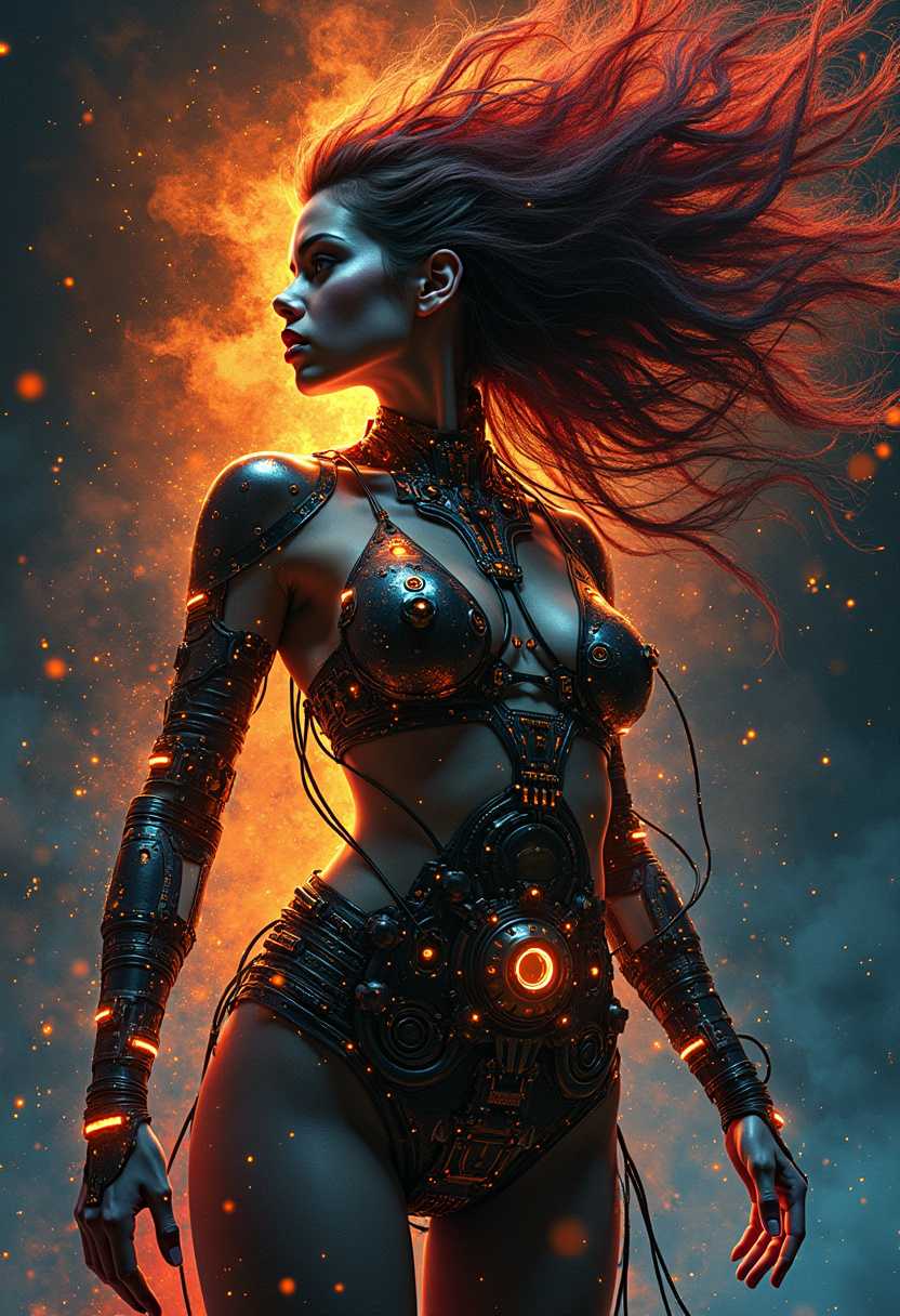 Redhead in Cyber Armor A Fiery Vision of Digital Warrior Beauty