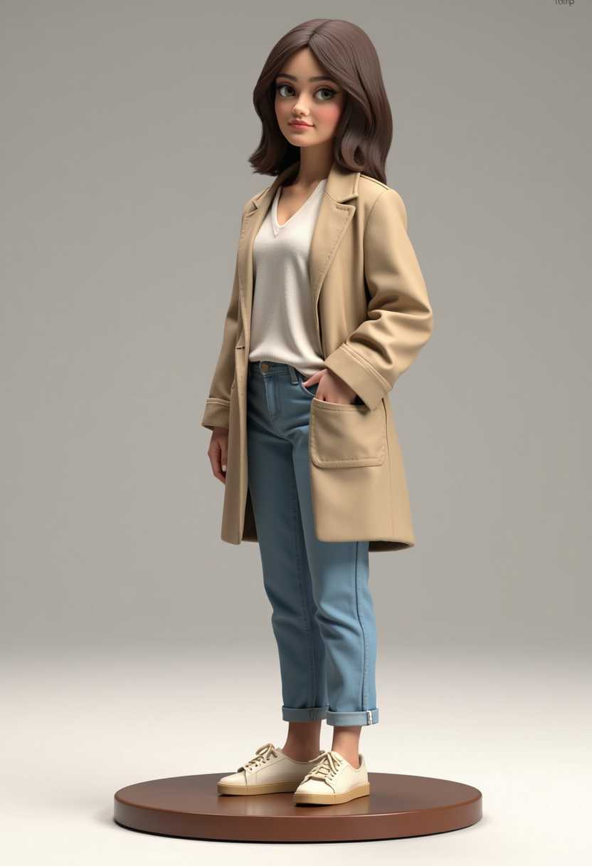 platform, a 3D rendering of a figurine, ellaPurnell casual dressed,