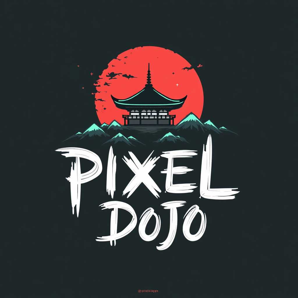 Title: "Logo Design for Pixel Dojo"

Description: Design a logo for "Pixel Dojo," a name that evokes a blend of technology and precision with a touch of Japanese culture. Imagine a modern, minimalist logo that balances digital aesthetics with traditional influences.

Visual Details:
- Use a geometric, pixelated style to reflect the digital aspect.
- Incorporate a stylized dojo or traditional Japanese architectural element subtly integrated into the design.
- Color palette: black, white, and a vibrant shade like red or teal to add contrast and draw attention.
- Include a crisp and clean font that complements the digital theme, with the word "Pixel" in bold and "Dojo" in a complementary stylized script.

Style:
- Blend between modern digital art and traditional Japanese ink art for a unique fusion style.
- Use vector graphics for clean and scalable design.

Composition:
- Centralized design with "Pixel" above "Dojo," creating a balanced and symmetrical layout.
- Consider a horizontal layout for versatility on websites and printed materials.

Mood and Atmosphere:
- Convey a sense of innovation, discipline, and artistry, inspired by the concept of a dojo where skills are honed.
- Emphasize a harmonious blend, portraying both modern digital prowess and cultural respect.

Technical As