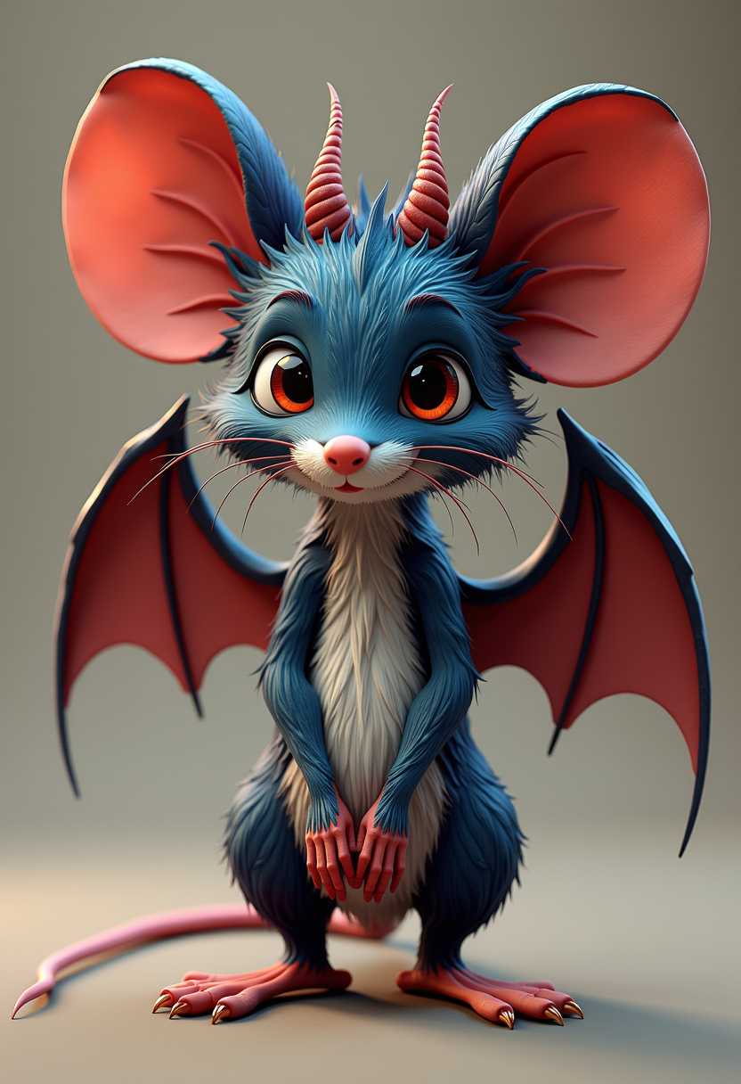 3d cartoon mouse baphomet with horns, bat wings