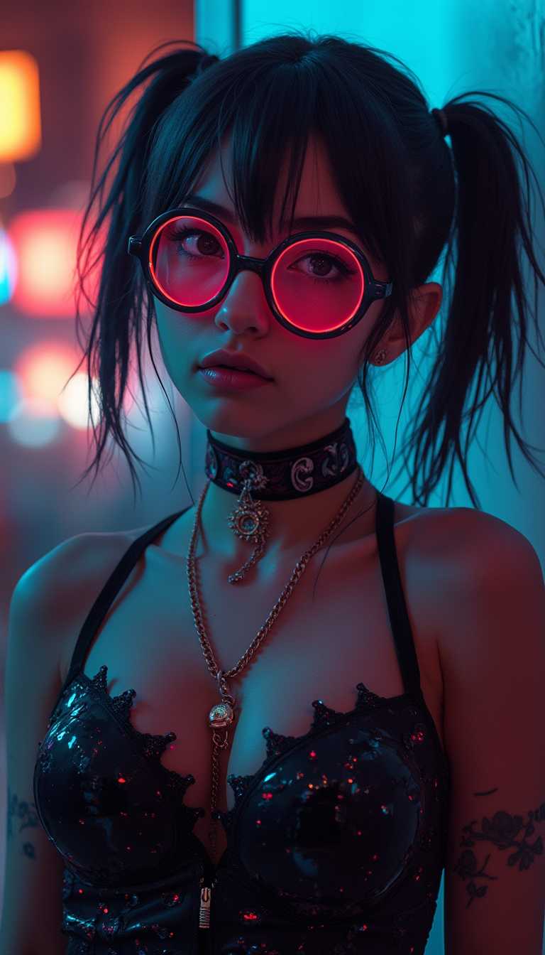 NeonLit Fashionista with Edgy Accessories