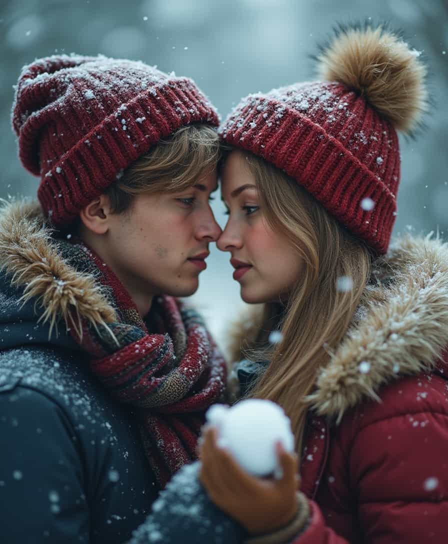 Close-up, 8k, hdr, rgb, portrait, Detailed image. The atmosphere of magic. Fantasy. Winter. A beautiful couple in love plays snowballs. The interplay of light and shadow through this fluid impact and volume creates a mesmerizing, beautifully imaginative gothic music. Michelangelo style fresco painting: brilliant aura: high detail: intricate motifs: organic pattern, Anna Razumovskaya, Gabriele Del Otto, Casey Baugh, Antonio Mora, Aminola Rezai, Giovanni Boldini, Watercolor, trending on artstation, sharp focus, studio photo, intricate details, highly detailed, by greg rutkowski