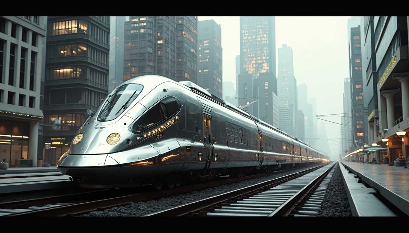 Futuristic High-Speed Train in Urban Setting