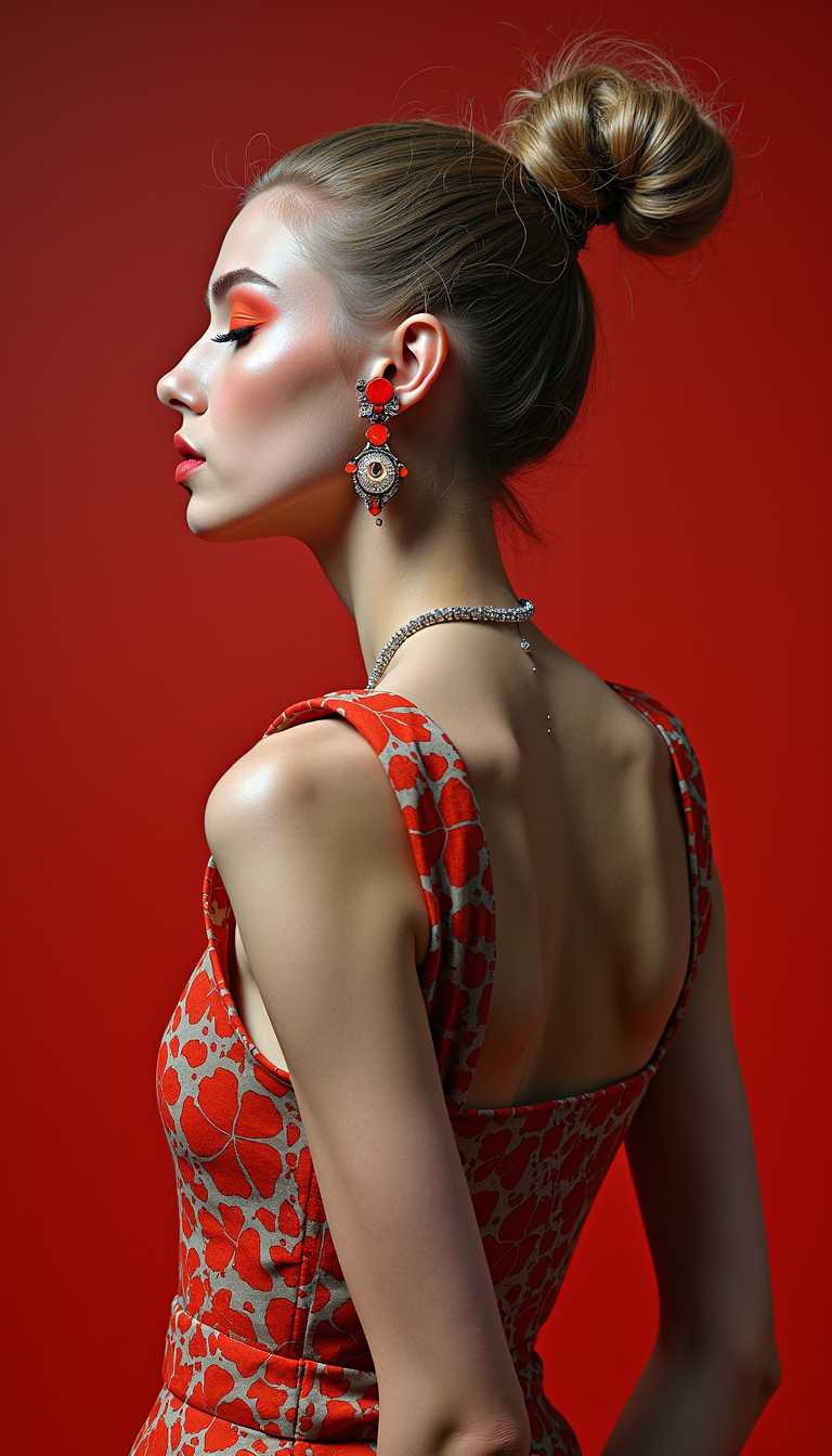 A striking abstract fashion shoot featuring a beautiful supermodel in weird clothes, weird locations, weird poses, weird make up. aidmaMJ6.1