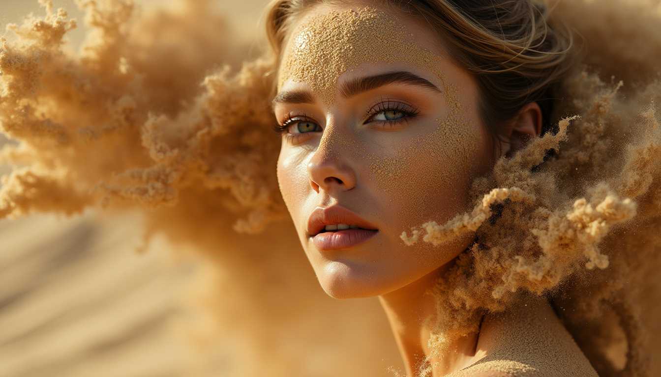 Mesmerizing Portrait of a Woman Amidst a Cloud of Sand