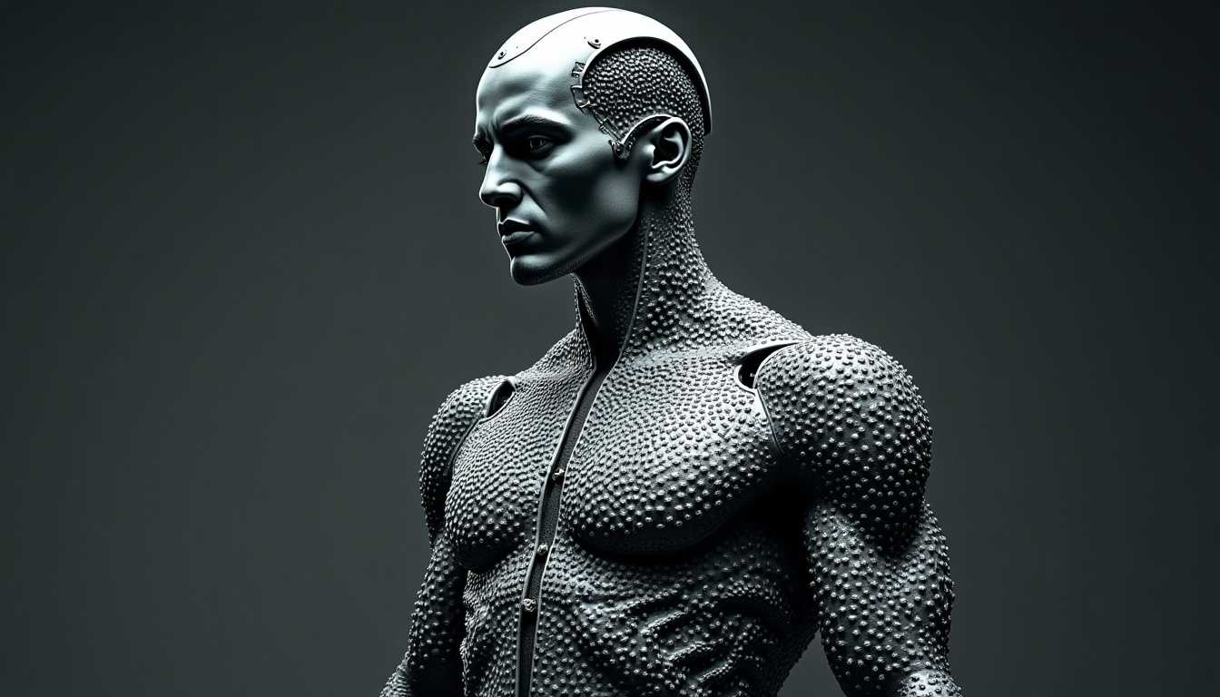 Advanced humanoid robot with a textured exterior showcasing futuristic technology