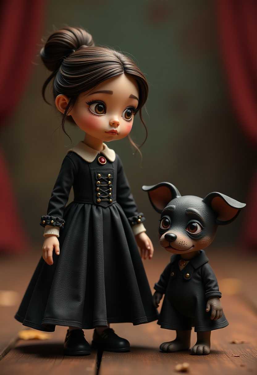 Adorable Victorian Doll and Her Elegant Canine Companion