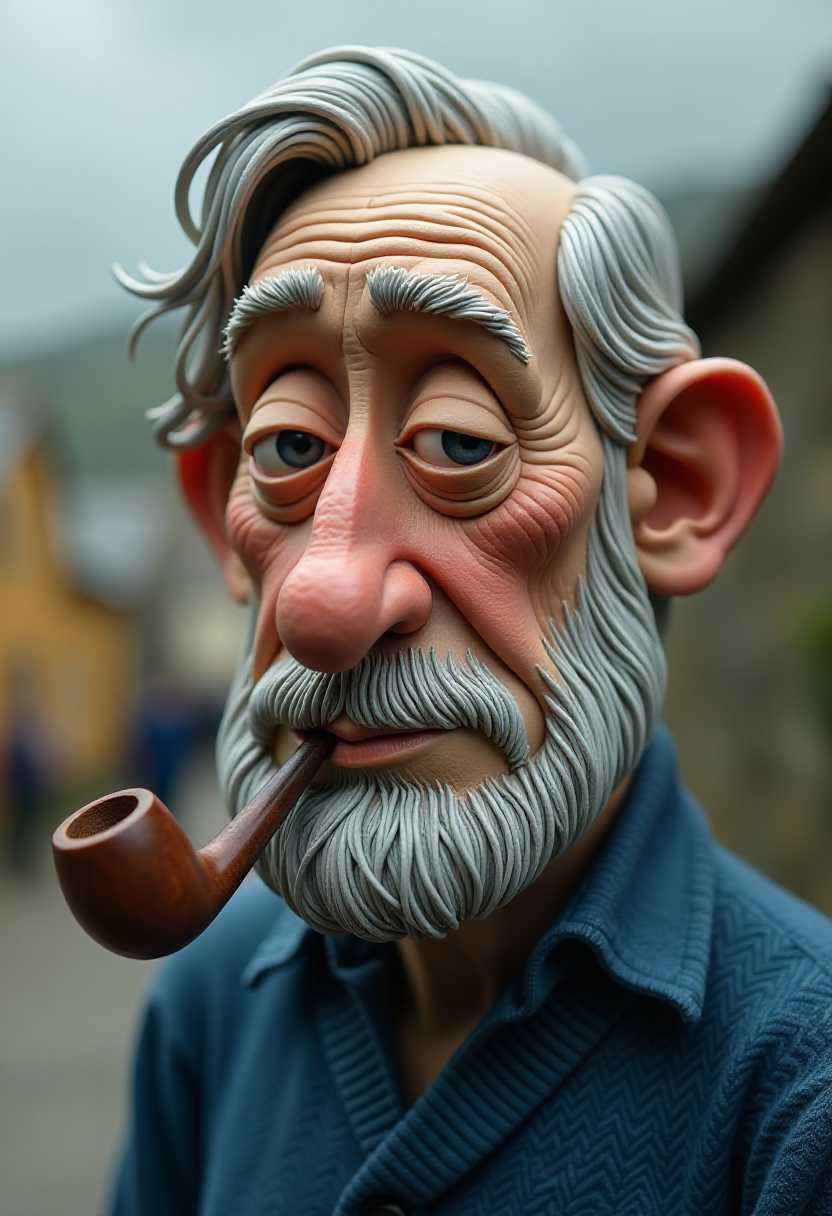 Exquisite Sculpture of an Elderly Gentleman with a Pipe