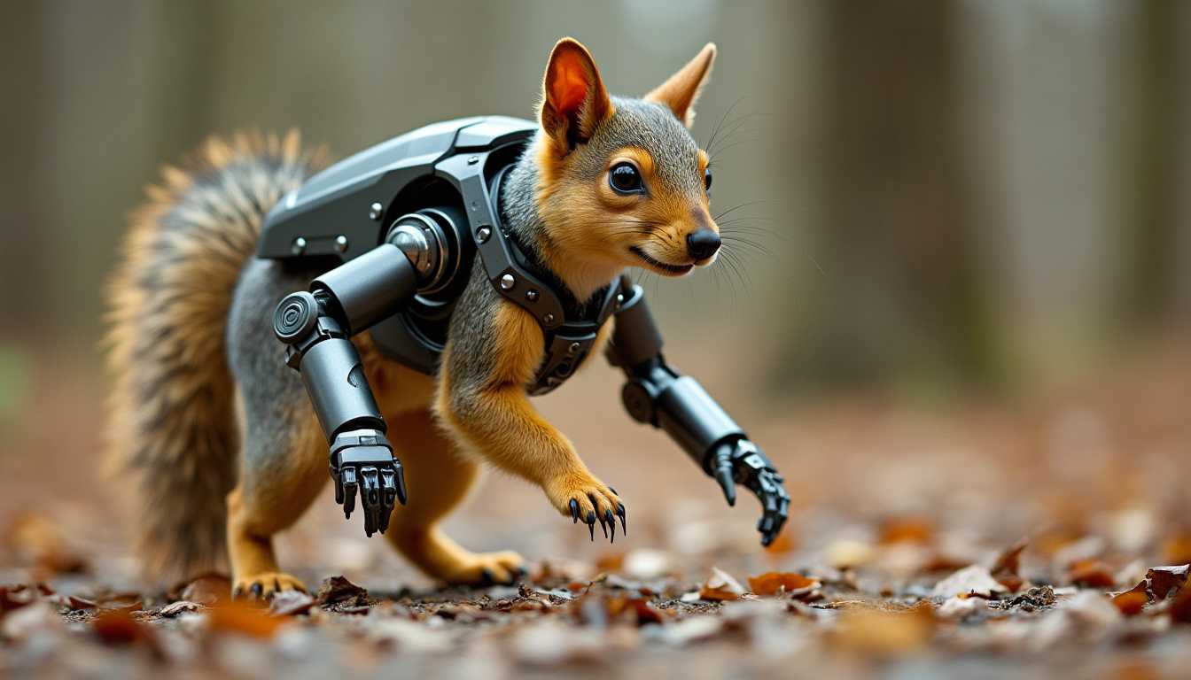 Robot Squirrel walking a german shepherd