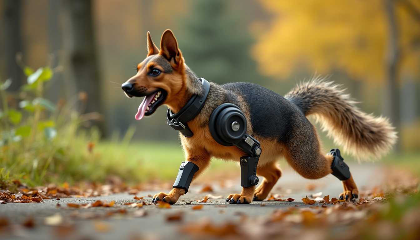 Robot Squirrel walking a german shepherd