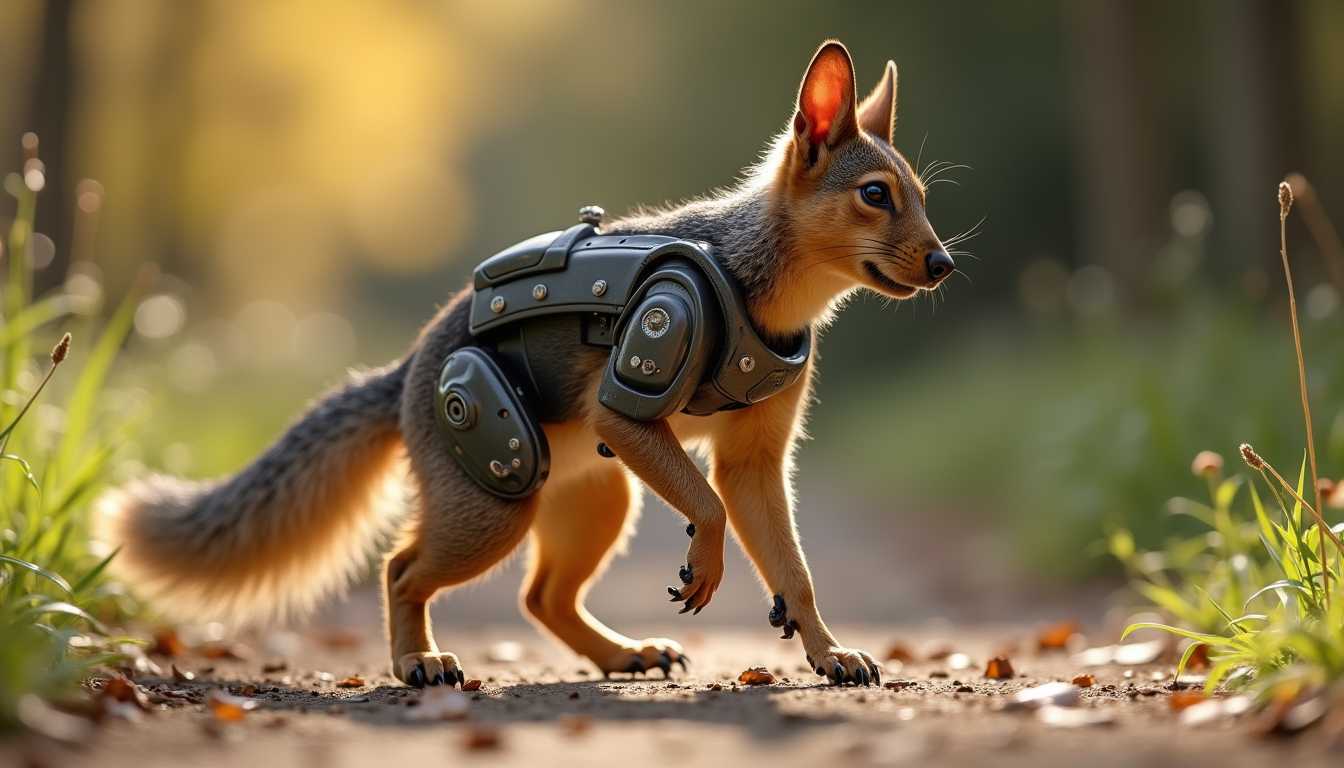 Robot Squirrel walking a german shepherd