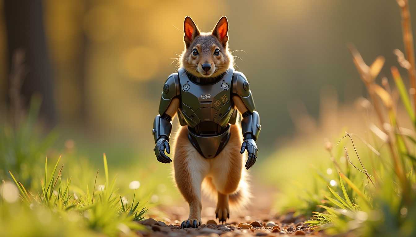 Robot Squirrel walking a german shepherd