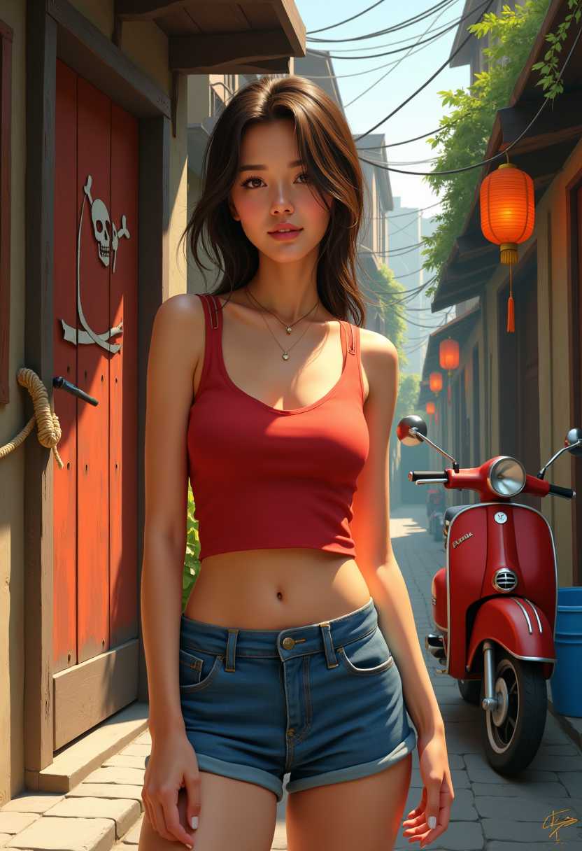 Charming Asian Woman in Summer Casuals Standing in an Alleyway