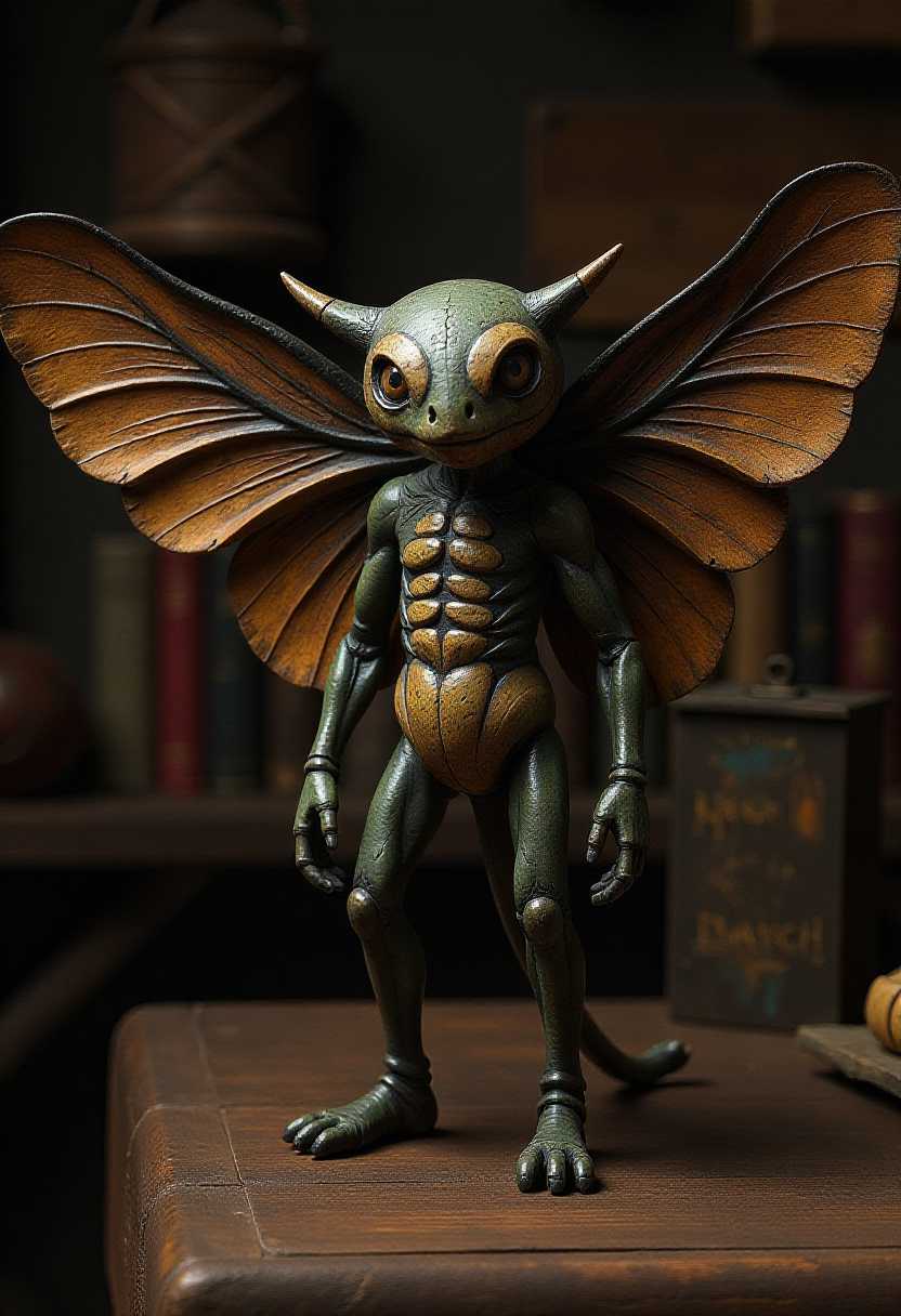 Exquisite Mythical Mothling Figurine with Expansive Wings, a Work of Art for Fantasy Enthusiasts