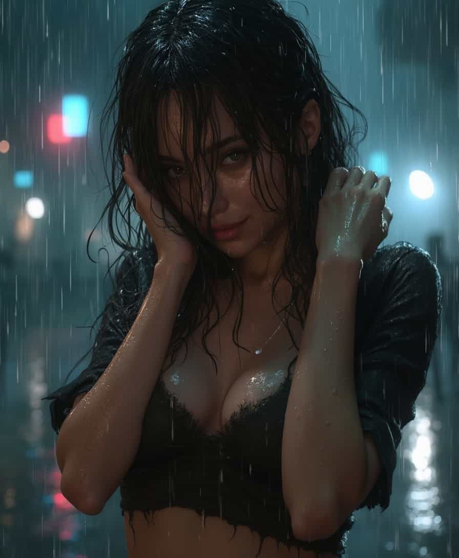 Captivating Portrait of a Woman in the Rain