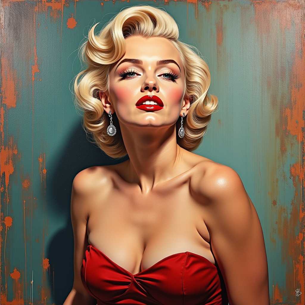 Retro Glamour A Pinup Portrait of a Woman with Plush Waves and a Bold Red Lip