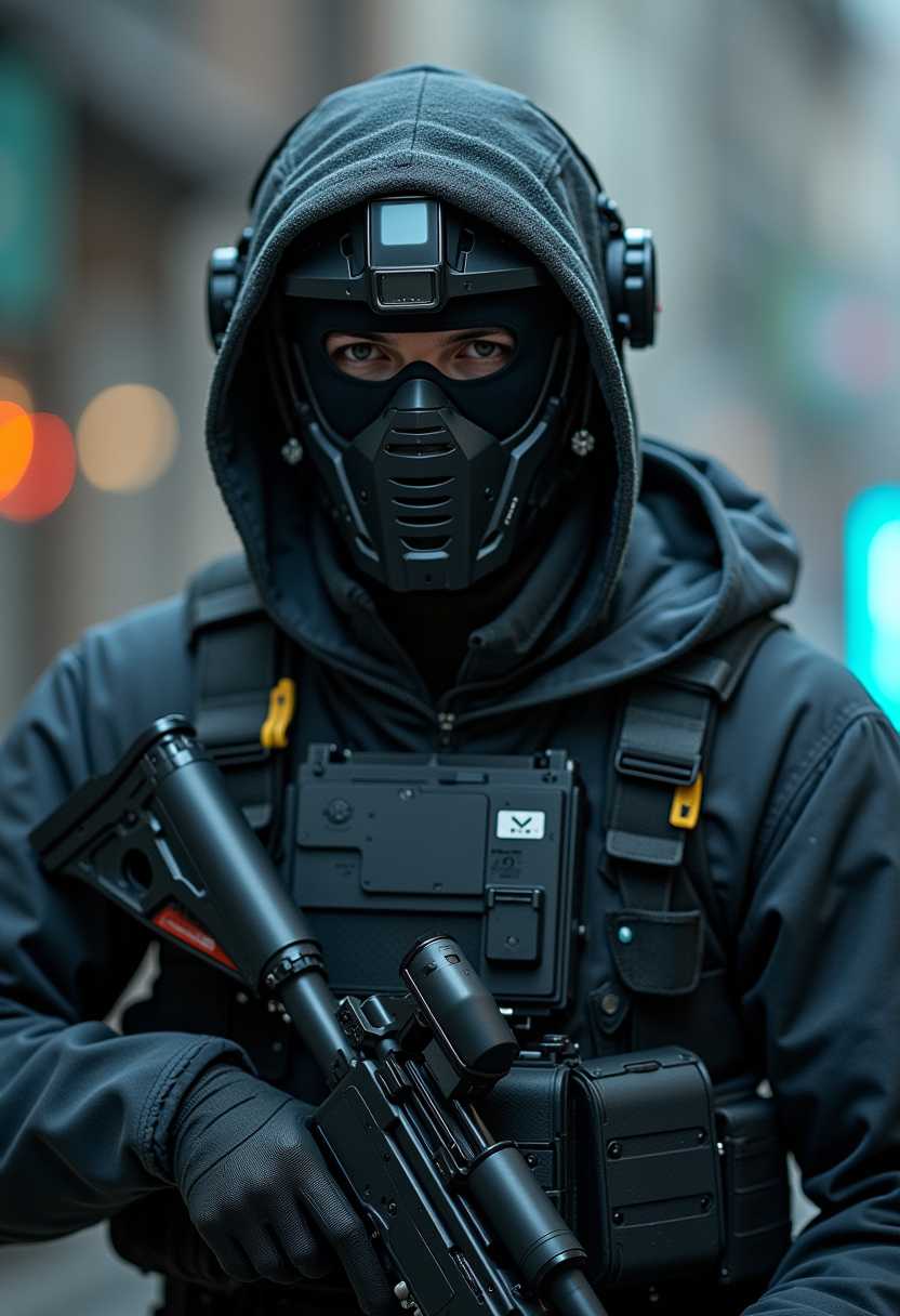 a photo of TECH, a man soldier,  high-tech style, photographic,