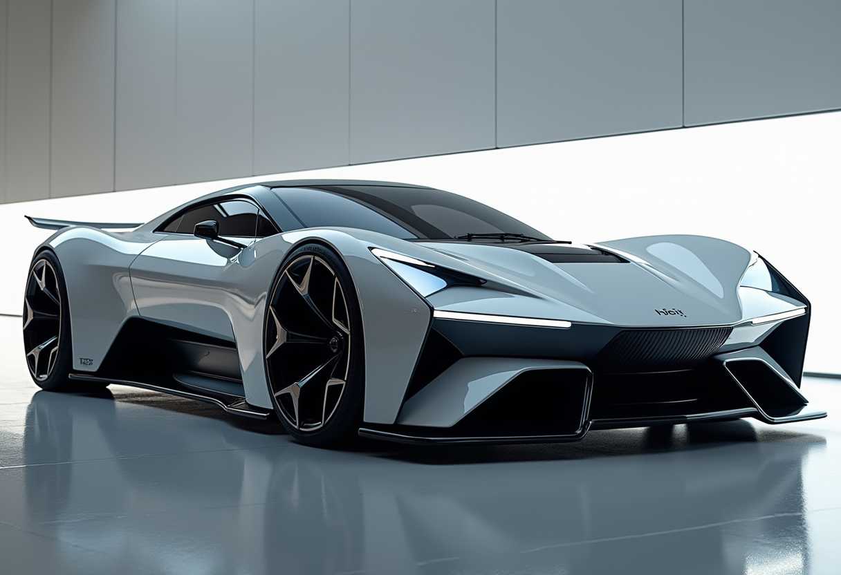 a photo of TECH, a car high-tech style, detailed, geometric shapes with sharp edges

