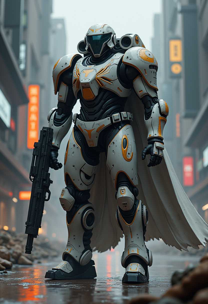 Advanced Armor Warrior with a Weapon Ready for Urban Combat