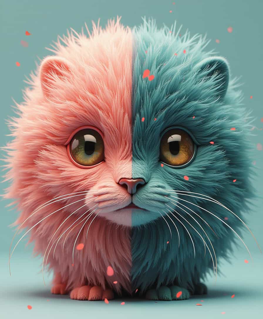 A masterpiece of creative style created by the collaboration of Simon Stålenhag and Masamune Shirow.        The main objects in the image are composed of different materials. The left side of the main object is made of fur, the right side of the main object is made of marble.    HD32K, hyperdetailed, best quality, aidmaMJ6.1.
