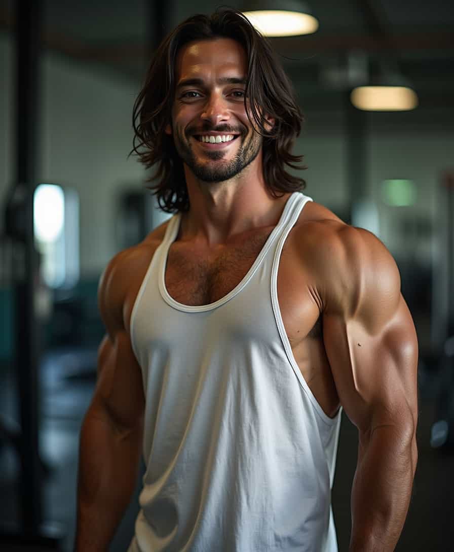Midjourney_Whisper, Cinematic style, realism, 
cinematic film still of  perfection style
A perfect photo of a extreme muscular man posing for a picture in a gym,solo,long hair,looking at viewer,smile,1boy,male focus,shorts,teeth,grin,muscular,tank top,muscular male,veins,realistic,white tank top,biceps,photo background,veiny arms , detailed face, detailed body, detailed hands, detailed eyes, detailed nose, detailed ears, detailed hair, detailed, perfection, detailed teeth, detailed skin texture, wrinkly, detailed fingers, detailed mouth, beauty, realism, real, detailed hair, detailed pores, detailed background, sharp image, detailed lips, different race, different color, different haircut, different skin tone, different, different people, different pose, perfection style, shallow depth of field, vignette, highly detailed, high budget, bokeh, cinemascope, moody, epic, gorgeous, film grain, grainy
