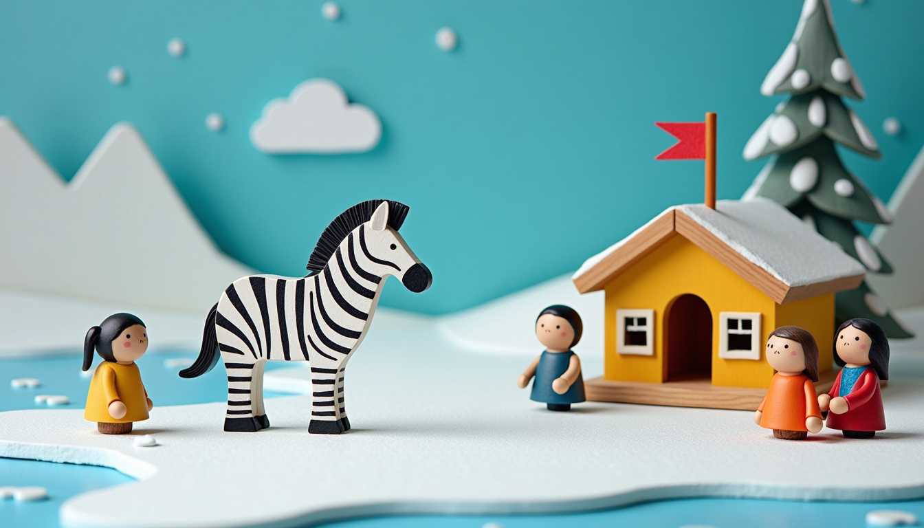 ice station zebra
This image features 3d characters and scenery that appears to be painted wooden figures or puppets without strings. The art style is whimsical and cartoonish, with exaggerated facial features and a playful, fantastical quality.
Carved painted wooden background depicting arctic scientific weather station