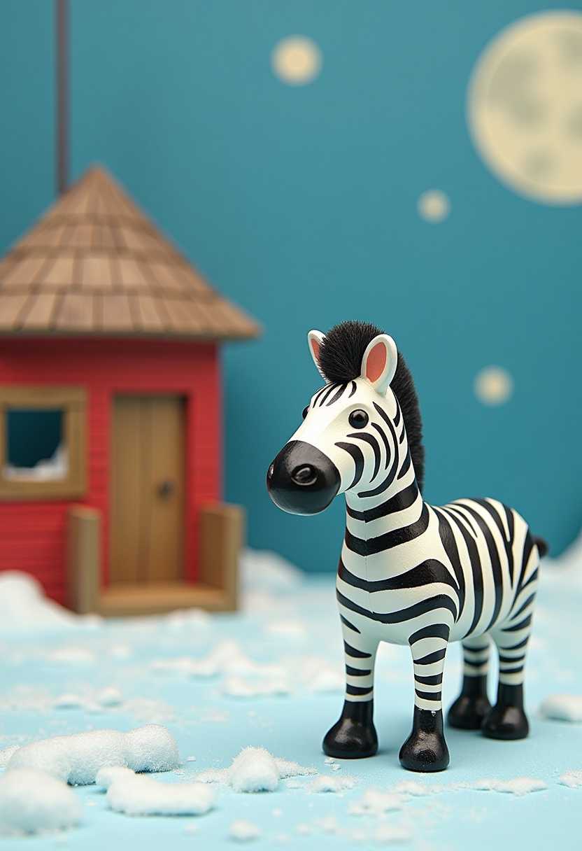 ice station zebra
This image features 3d characters and scenery that appears to be painted wooden figures or puppets without strings. The art style is whimsical and cartoonish, with exaggerated facial features and a playful, fantastical quality.
Carved painted wooden background depicting arctic scientific weather station