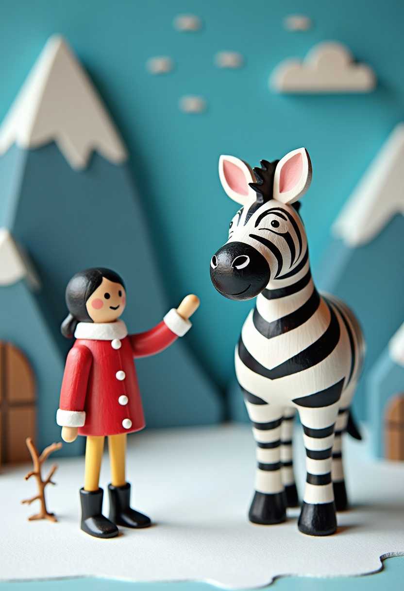 ice station zebra
This image features 3d characters and scenery that appears to be painted wooden figures or puppets without strings. The art style is whimsical and cartoonish, with exaggerated facial features and a playful, fantastical quality.
Carved painted wooden background depicting arctic scientific weather station