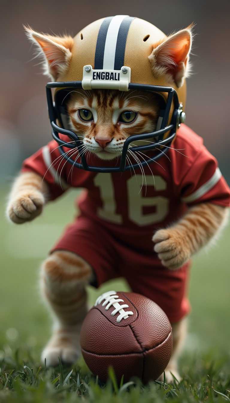 Adorable Kitty in Football Gear Ready to Play