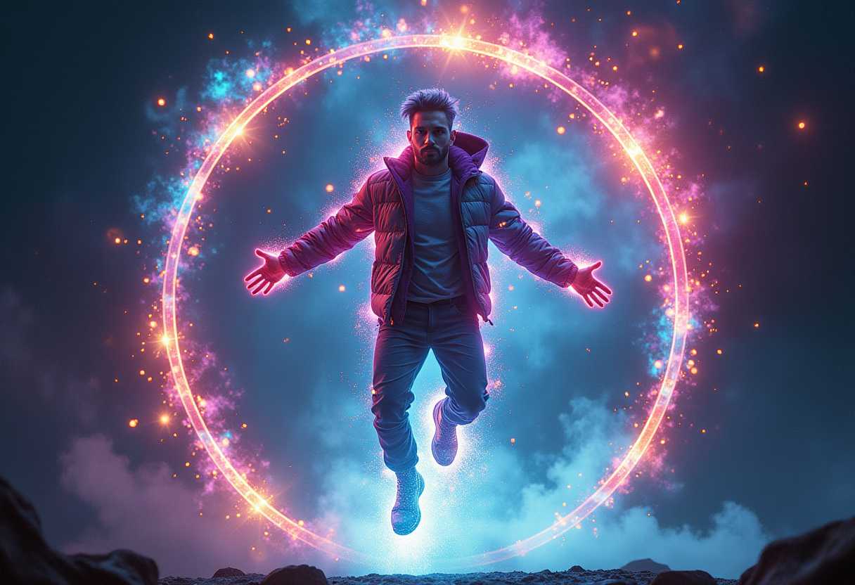 psychedelic time traveller:3, jumping through a portal, energy glowing throughout his veins:3, dynamic posture, athletic posture:2, cinematic, 32k, UHD, HDR, cinematic image, intricate details, ultra-realism, quantum realm:3, action background, hyper-detailed, 32k, stunning image, cinematic film, IMAX, ultra-detailed, cinematic composition