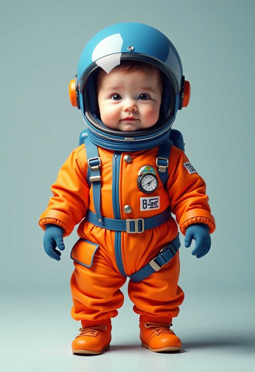 Cute Toddler Dressed as an Astronaut with a Helmet and Spacesuit