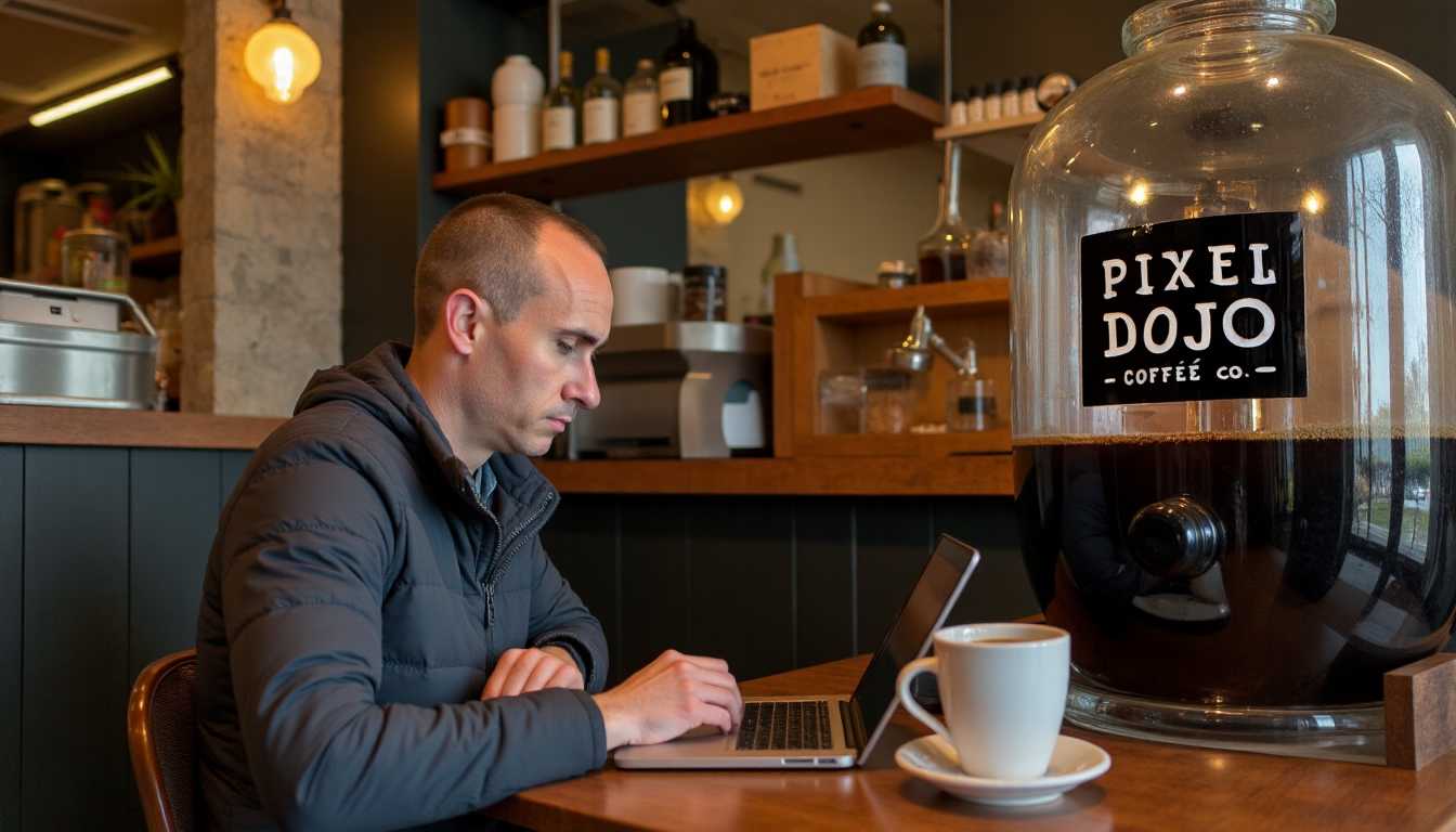 a logo that says "PIXEL DOJO COFFEE co."