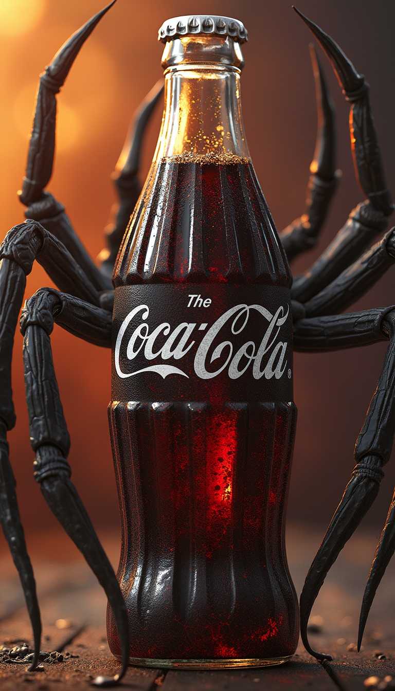 CocaCola Bottle with Dramatic Spider Themed Background