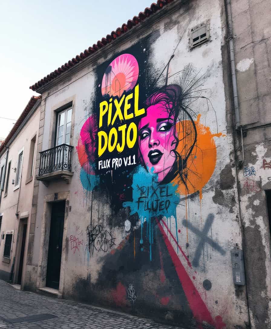 Vibrant Graffiti Art on an Urban Building Pixel Dojos Street Art Masterpiece