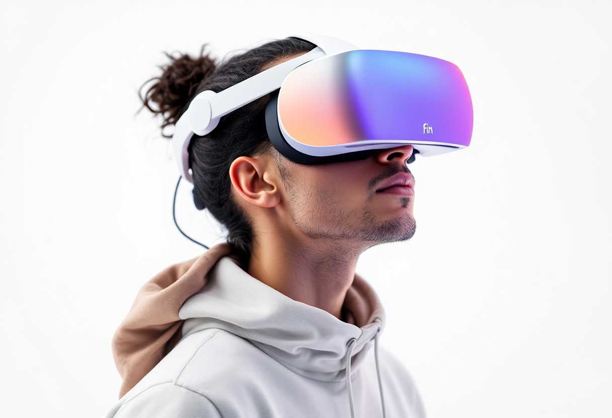 un groupe de persnne portent un casque de réalité virtuelle blanc très fin et ultra design, ils vivent une expérience de réalité mixte