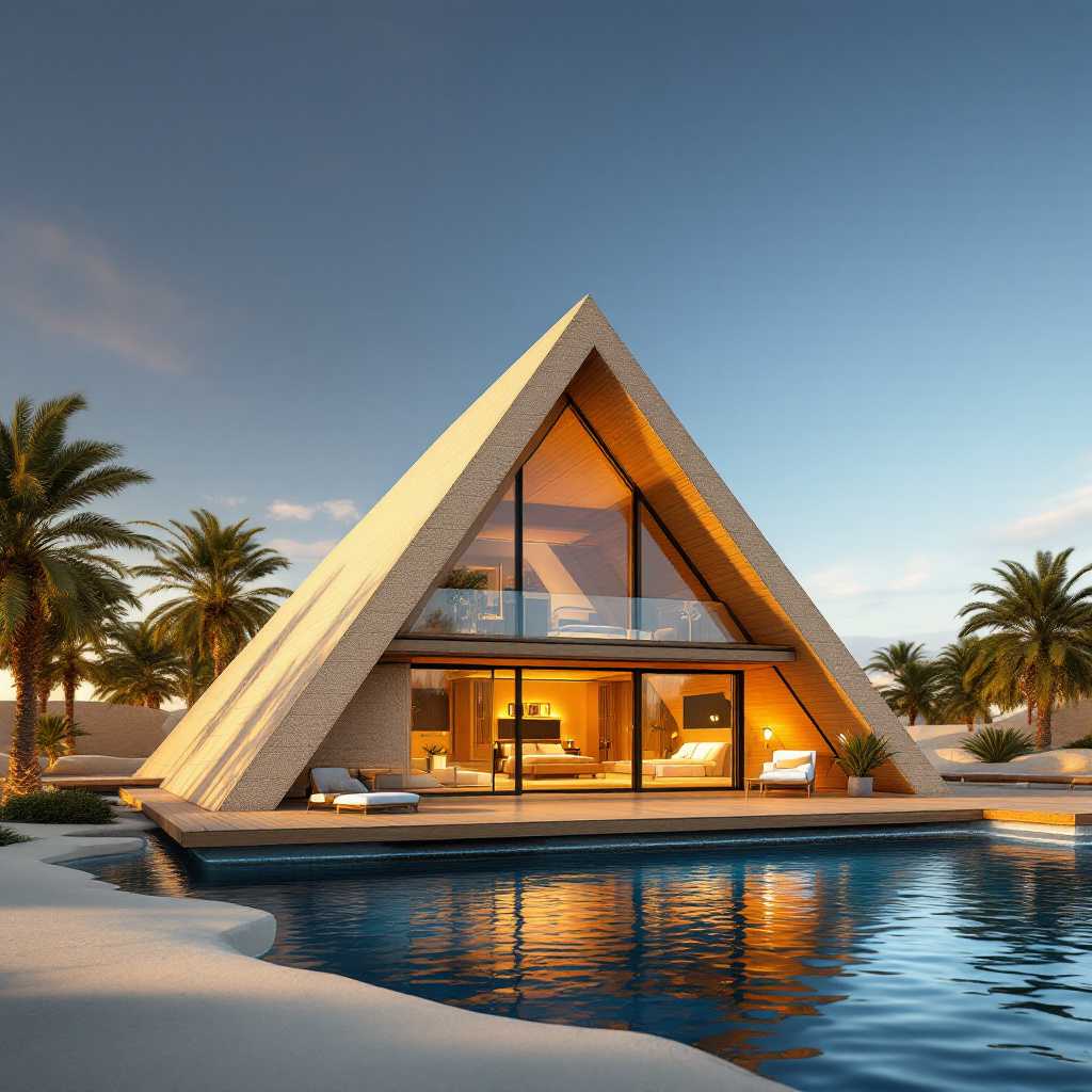 Modern AFrame House by the Pool with Tropical Palm Trees