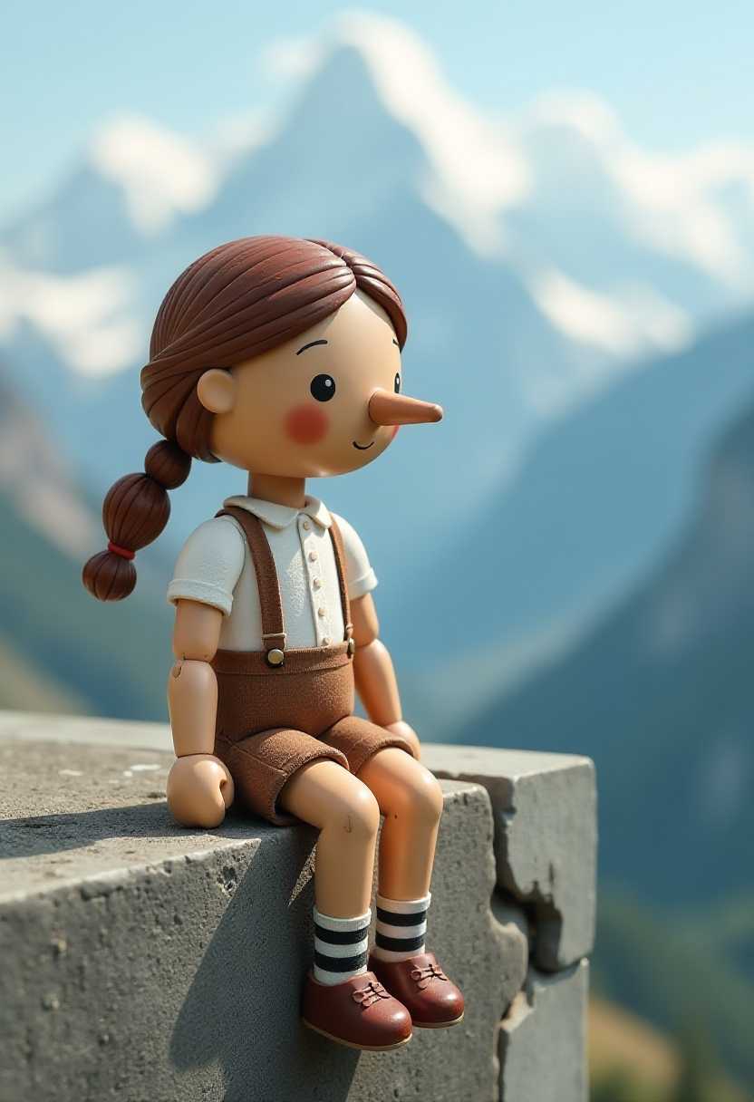 Little Pinocchio Doll Soars with Mountainous Serenity