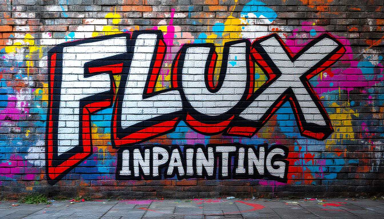create a graffiti brick wall that reads "FLUX INPAINTING" 