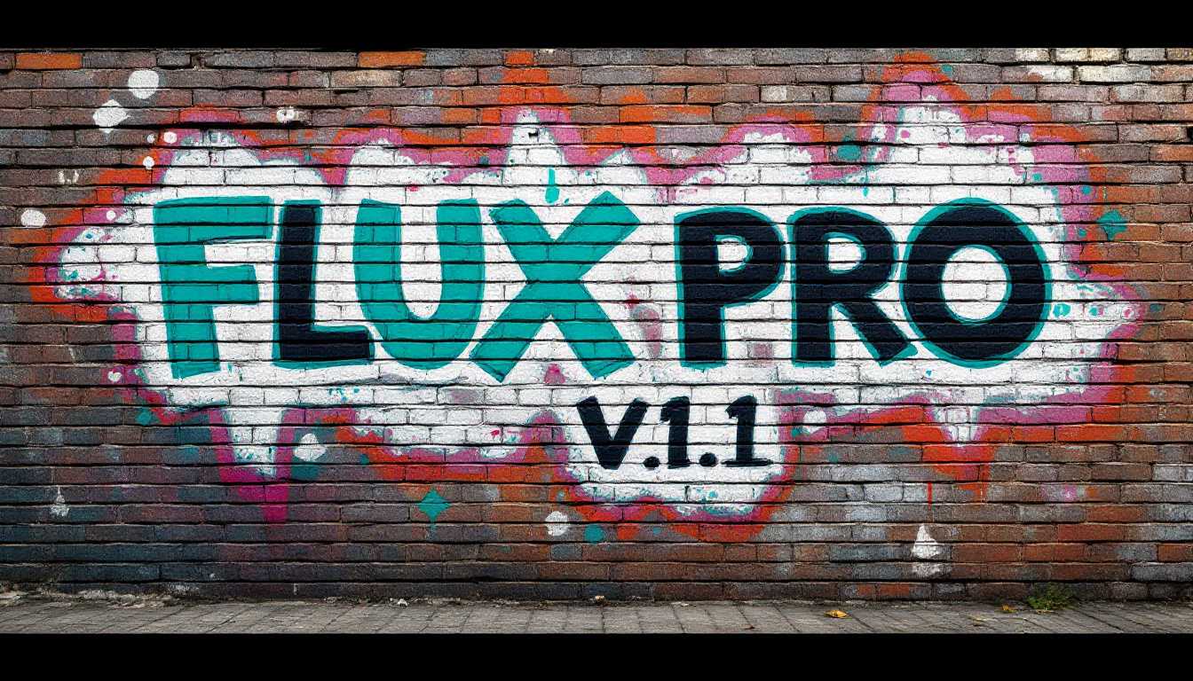 create a graffiti brick wall that reads "FLUX PRO V1.1" 