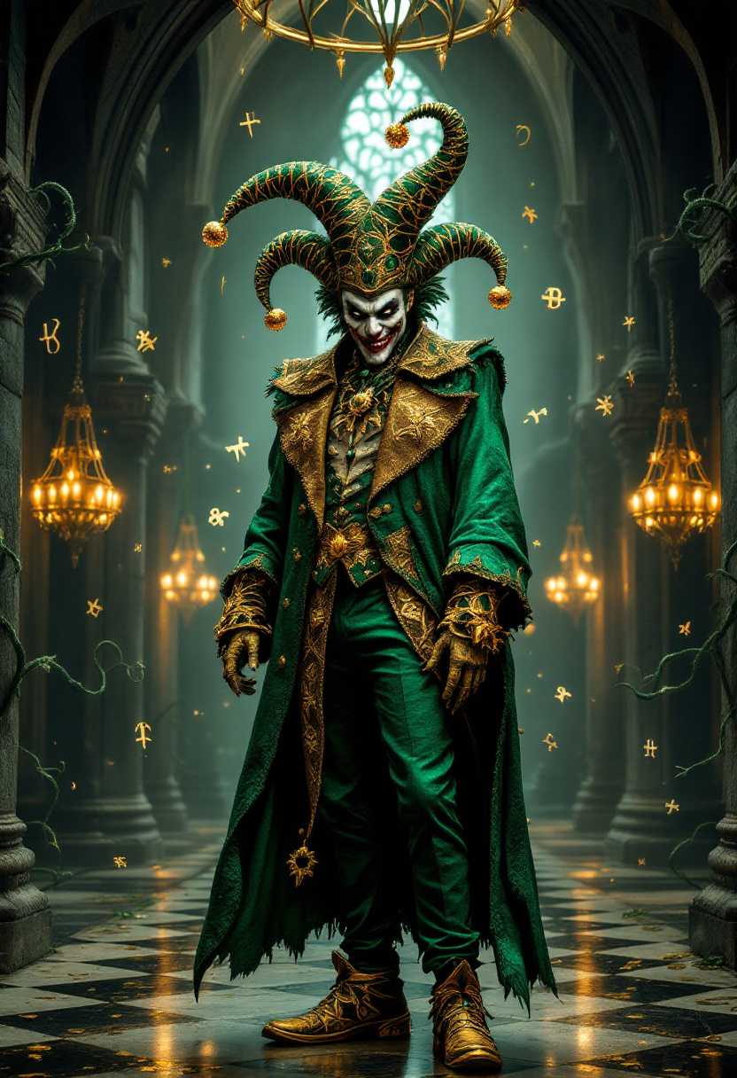 Enigmatic Joker in a Grand Gothic Hall
