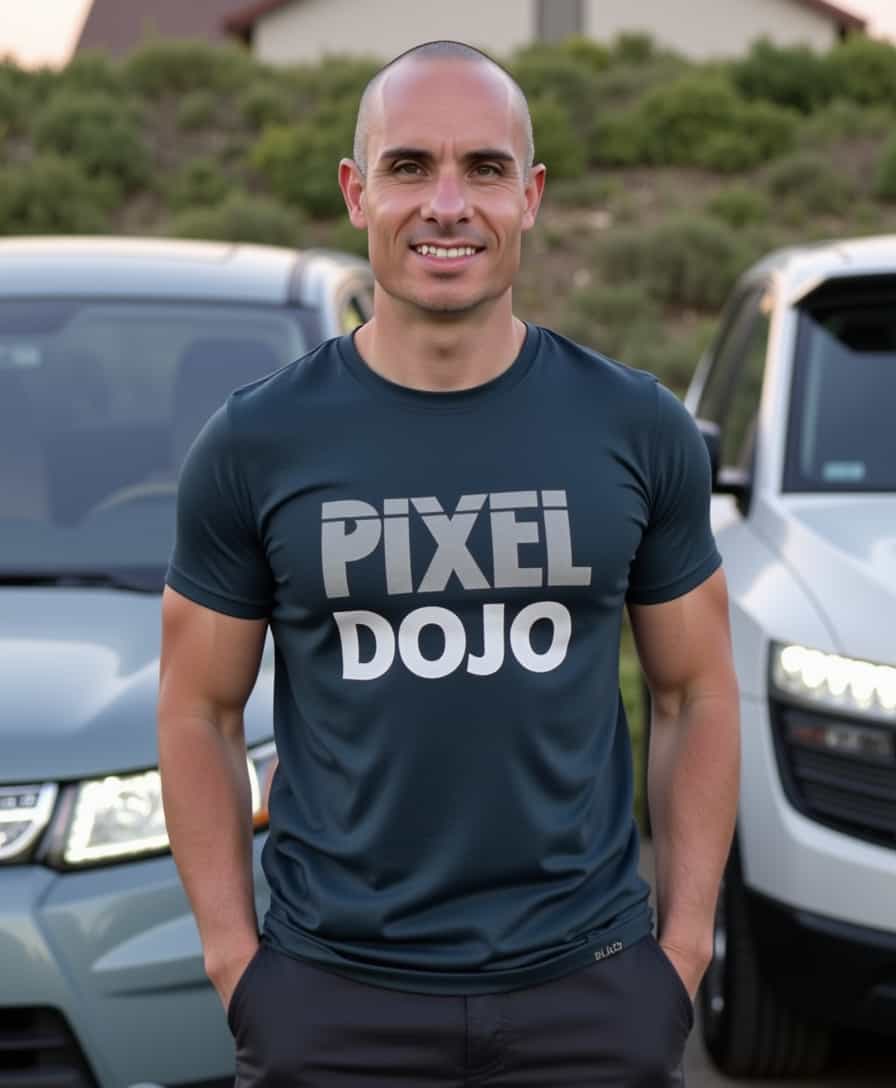 a photo of BLOVE wearing a tshirt that reads PIXEL DOJO