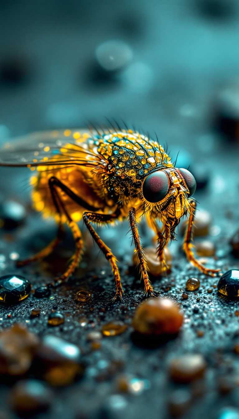 Look through a microscope on a flea